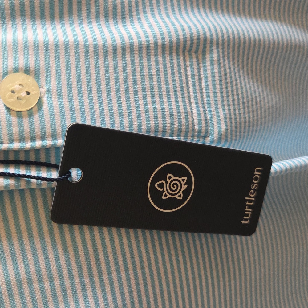 Beautiful Men's Turquoise And White Striped Golf Shirt In New Perfect Condition! - Picture 8 of 14